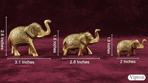Image of Set of 3 Metal Trunk Up Elephant Statues - Brass Finish Feng Shui & Vastu Lucky Figurines for Home Office Decor - Symbol of Good Luck, Prosperity, and Positive Energy