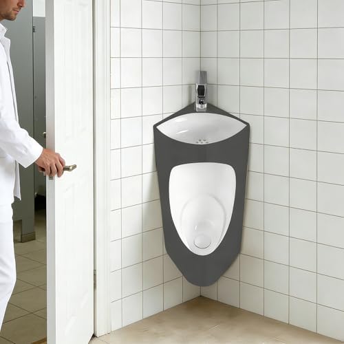 Space-Saving Wall-Mounted Men's Corner Urinal with Sink & Tube - Ceic Male Toilet Urinal Kit for Bathroom, Hotel, Hospital - Gray Finish