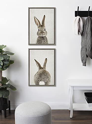 Kate And Laurel Sylvie Bunny Portrait And Tail On Linen Framed Canvas Wall Art Set By Amy Peterson Art Studio, 2 Piece 18X24 Gray, Decorative Animal Art For Wall #TOP1
