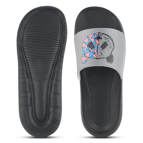Image of PERY-PAO Sliders Mens White, Black, Grey, Sky blue Design Toxic, Spider, Dope, Panda Printed Flip Flop & Slippers