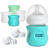 Joxodak 4 Pack Silicone Sleeves for Philips Avent Natural Glass Bottle, Food Grade Silicone Cover and 4pcs Travel Caps, Lids Replacement (2White+1Blue+1Green, 4oz)