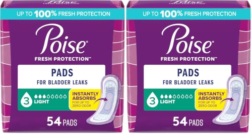 Image of Poise Incontinence & Postpartum Pads for Bladder Leaks, 3 Drop Light Absorbency, Regular Length, Packaging May Vary, 54 Count, (Pack of 2)