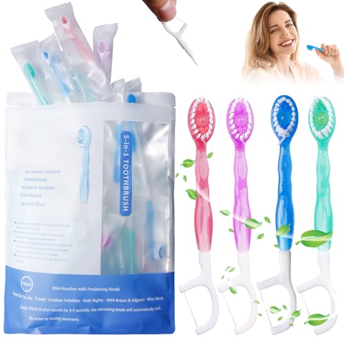 26 Stück Reise Zahnbürste, 5-in-1Mini Zahnbürste & Zahnseide & Zahnstocher, Einweg-Zahnbürsten Mini mit Zahnseide Travel Toothbrush für Unterwegs Reisen Kinder Erwachsene