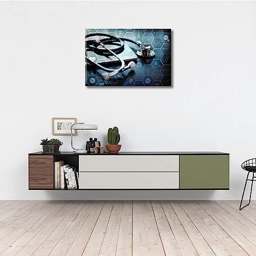 Image of TUMOVO 1 Panel Poster Medical Network Black and White Wall Art Medicine Concept with Modern Laptop Pictures Wall Decor for Living Room Medical Wall Decor for Bedroom Framed Ready to Hang (12 inch Wx18 H)