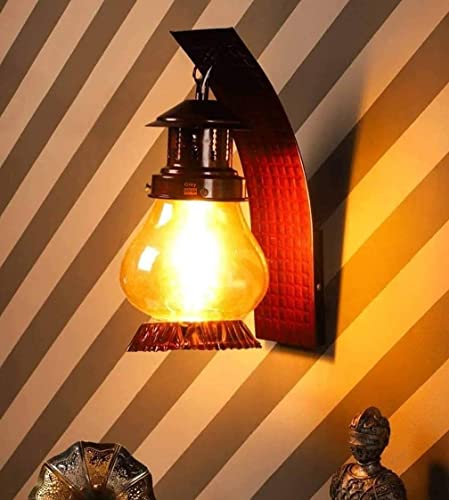 Image of Cherry Wall Light Lantern for Home Decor, Vintage Metal & Glass Indoor Lamp, Rustic Wall Mounted Light, (Bulb not Included) Pack of 1