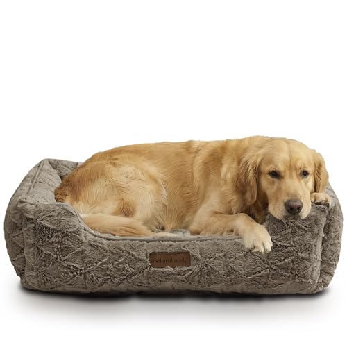 Image of Modern Threads Ultra Soft Plush Pet Bed for Medium to Large Dogs with Elegant Texture and Stylish Design, Removable Washable Cover, Brown, (34 inch L x 25 inch W x 9 inch Th)