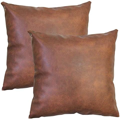 JOJUSIS Modern Leather Throw Pillow Covers for Couch Sofa Bed Set of 2 100% Faux Leather Dark Brown 18" x 18" Cover