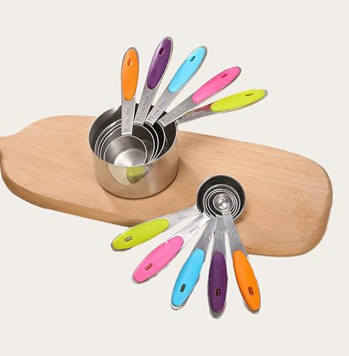 GoodTool 10 Piece Measuring Cup and Measuring Spoons Set Stainless Steel Stackable 5 Cups 5 Spoons with Silicone Grip Handle for Accurate Kitchen and Baking Measurements