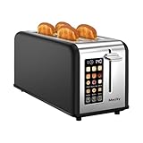 Mecity 4 Slice Toaster with Touchscreen Long Slot, Stainless Steel Smart Bread Toaster for Bagel Muffin Waffle Gluten Free Breads, Timer, Defrost, Reheat, 120V 1400W