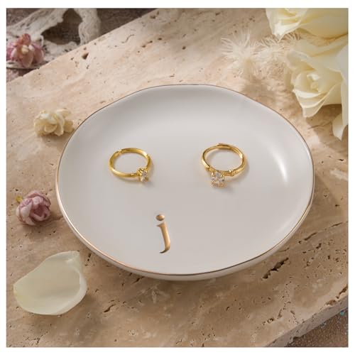 Lolalet Handmade Ceramic Ring Dish Jewelry Tray Plate with Initial, Small Monogram Gift for Her Women Girls Mother, Hostess, Engagement, Bridal Shower