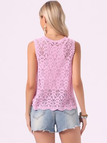 Image of Allegra K Women's Floral Crochet Hollow Out Sleeveless Open Front Boho Vest Cardigan