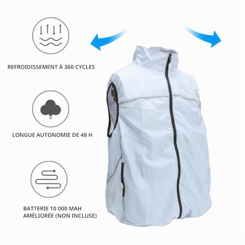 Gilet de Refroidissement par Ventilateur, Vêtements de Travail Climatisés Alimentés par USB, 3 Niveaux Réglables pour la Protection du Travail (L) – vue 7