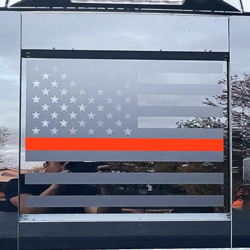 Image of Xinghe for Chevy Colorado GMC Canyon 2015-2026 Rear Middle Window American Flag Decal, Matte Black Red Line USA Flag Vinyl Sticker for Truck Back Sliding Glass