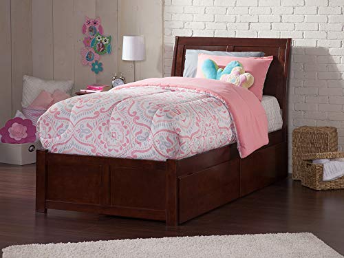 Afi Portland Twin Extra Long Platform Bed With Flat Panel Footboard And Turbo Charger With Urban Bed Drawers In Walnut #TOP1