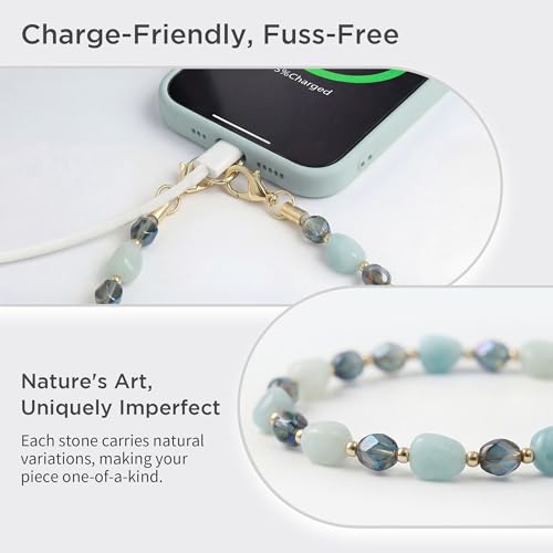 Image of POSADINA Natural Stone Phone Charm, Beaded Healing Phone Wrist Strap, Handmade Cellphone Chain Lanyard with Tether Tab