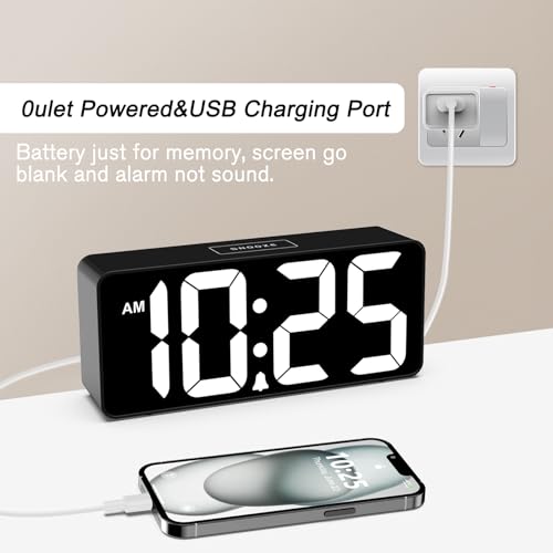 Image of Welgo Senior Friendly Digital Alarm Clock, 7.5 Inches Large Display, Easy to Ues, Fully Range Brightness, Adjustable Volume, Convenient USB Charging Port for Bedside