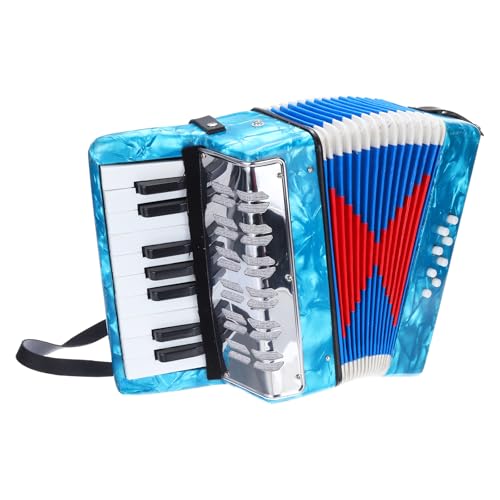 MECCANIXITY Accordion, 17 Keys 8 Bass Button Accordion Mini Musical Instrument Lightweight for Adults Beginners Educational, Sky Blue