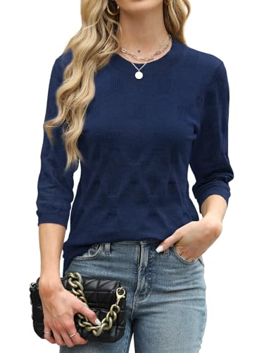Image of Sweaters for Women 3 /4 Sleeve Tops Round Neck Loose Casual Tunic Blouses