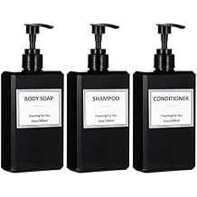 Yeeco Hand Soap Dispenser, 3 Pack 10oz Acrylic Plastic Liquid Pump Bottle Refillable Lotion Dispenser for Bathroom Kitchen Hotel, Shampoo and Conditioner Dispenser Empty Shower Bottles, Black