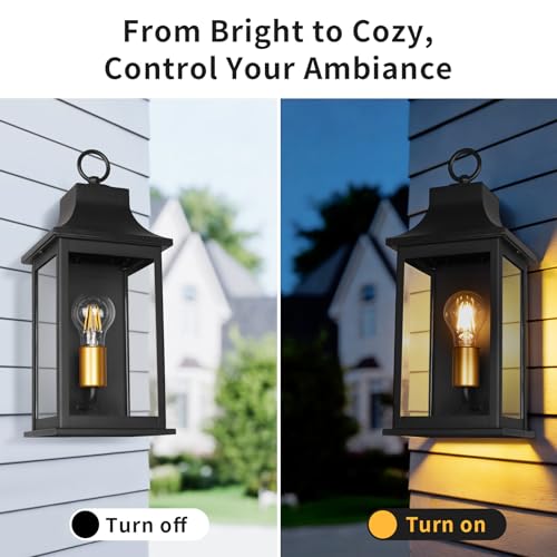 Image of JYZ 16 inch Outdoor Wall Lantern, Exterior Wall Sconce Lighting Fixture, Anti-Rust Aluminum with Clear Glass Outside Wall Lamp, E26 Socket Matte Black Exterior Wall Lights for Garage, Front Door, Patio