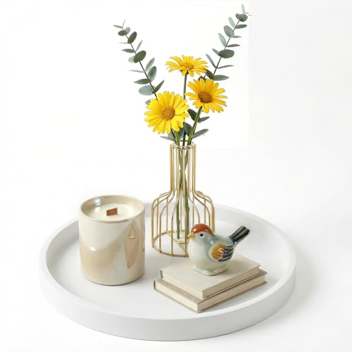 Vassoi decorativi Vassoio da 23 cm per piano di lavoro, decorativo rotondo in silicone per mobili, vassoio per cosmetici e gioielli, per flaconi di lozione, profumi, gioielli (bianco)