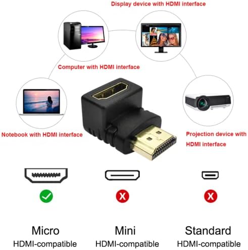 6 Pack HDMI Angled Adapter 90 Degree and 270 Degree HDMI Adapter Gold Plated Right Angle Male to Female HDMI Adapter TV Connector