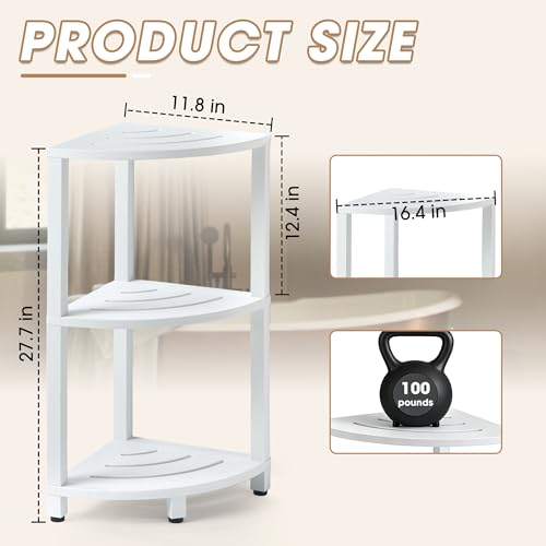 HDPS 3 Tier Floor Standing Corner Shower Caddy Organizer Shelf, Waterproof & Durable Bathroom Shelves Stand Rack with Anti-Slip Feet, Space-Saving Design Storage - Image 3