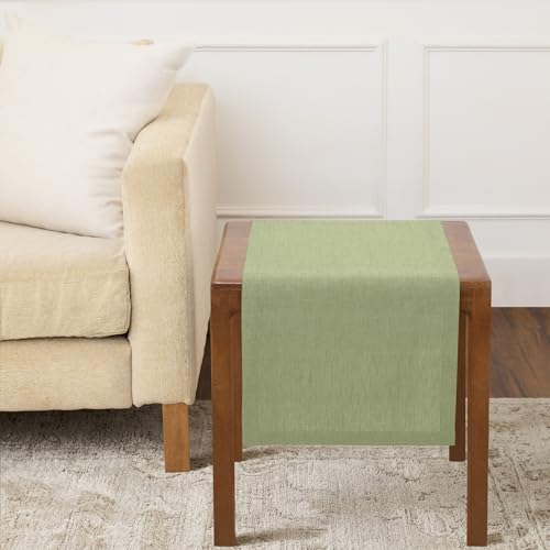 Solino Home Linen Small Table Runner 36 Inches - Athena, 100% Pure Linen Chambray Olive Table Runner 14 x 36 Inch Ideal for Dresser and Coffee Tables - Summer by Solino Home - Used condition - US$16.79