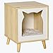 Pawhut Katzenhöhle Katzenbett Beistelltisch Tierhaus Katzennest Couchtisch mit Kissen Katzenmotiv für Schlafzimmer Wohnzimmer Kiefernholz Natur 40 x 40 x 50 cm