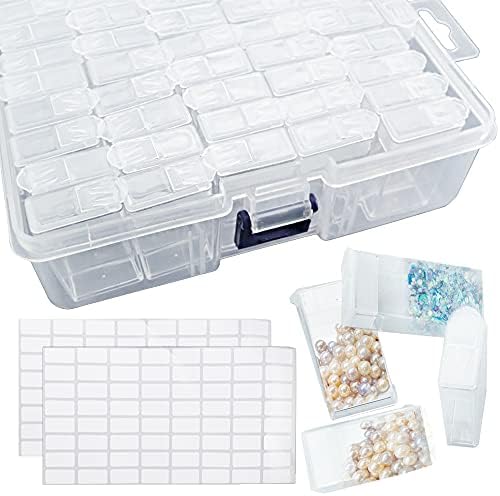 WANTOUTH Diamond Painting Boxes 42 Grids Plastic Beads Nail Art Storage Container Transparent Bead Storage Diamond Embroidery Box with 128 Label Stickers for Bead Diamond Painting Accessories