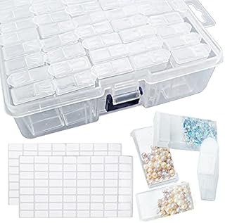 WANTOUTH Diamond Painting Boxes 42 Grids Plastic Beads Nail Art Storage Container Transparent Bead Storage Diamond Embroidery Box with 128 Label Stickers for Bead Diamond Painting Accessories