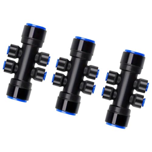 HUANGING Divisor de riego por goteo de 6 vías, 2/3/8 piezas, ajuste de 1/4 pulgadas, adaptador de flujo de agua para instalación de conector de riego en casa y jardinería