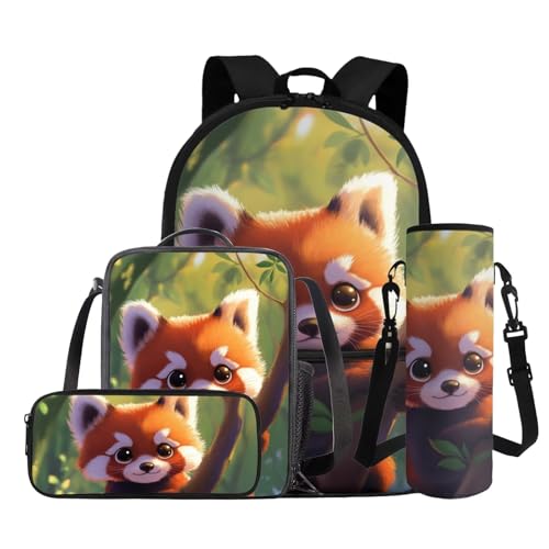 Red Panda Bookbag for Girls 5-7 with Lunch Box Lightweight School Backpack for Kids Adjustable Strap Kids School Bags for Kindergarten Preschool Casual Travel Backpacks2
