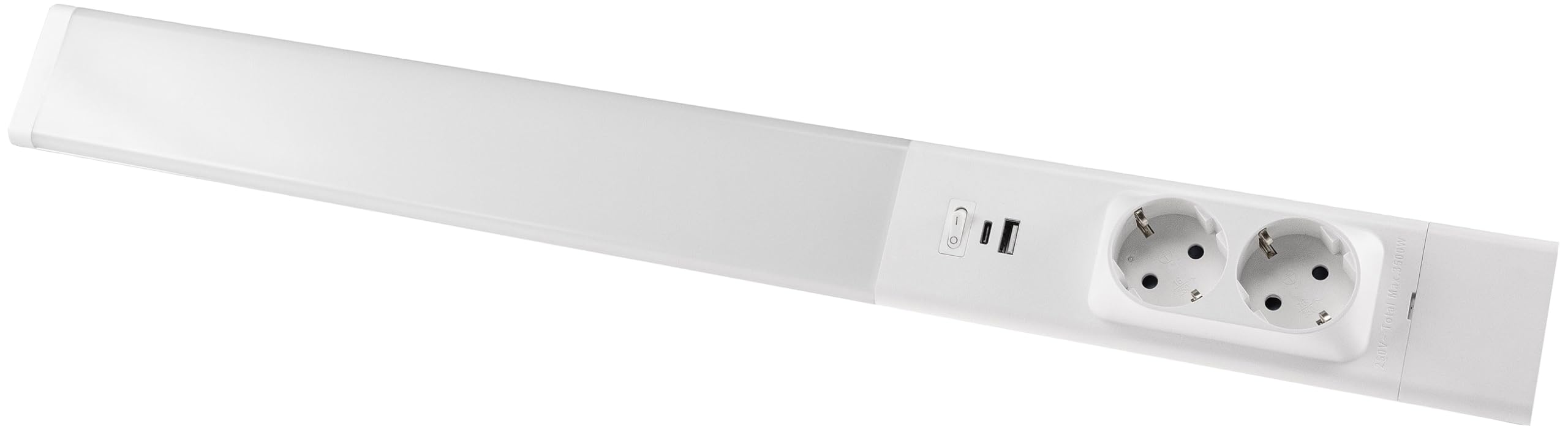 ChiliTec LED Unterbauleuchte Arusha 60cm, 2 Steckdosen, Weiß | 2 Steckdosen, USB-A USB-C PD, Neutralweiß, Für Küche Unterschrank Büro Werkstatt