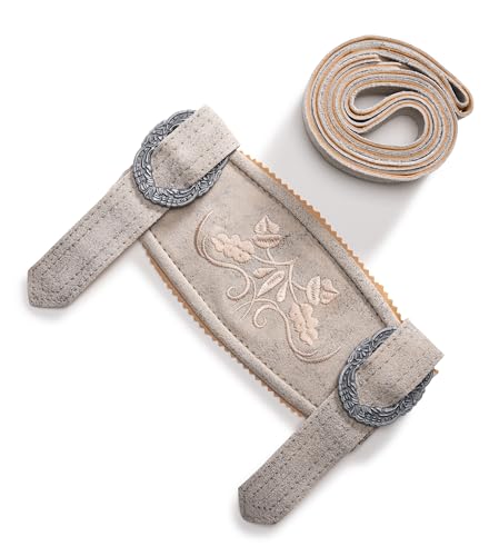 Hosenträger Klassik - Echtleder H-Träger Lederhosen Hosenträger - Trachten-Hosenträger div. Farben (Grau-Antik, 58/60)
