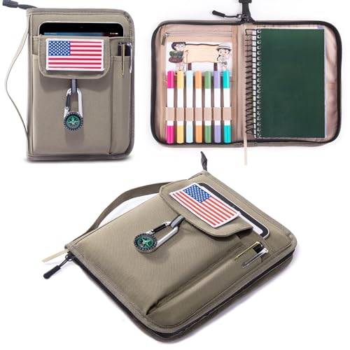 Handbook Book Cover Compatible with BoyScoouts Handbook with Amercan Flag Patch and Compass - Book Sleeve - Handbook Protector for Boys Girls