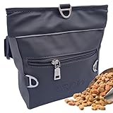 ASCO Leckerlitasche für Hunde mit Einhand-Schnappverschluss, Futterbeutel mit Silikon-Einsatz, Premium Leckerlibeutel mit Handyfach und Kotbeutelspender 20 x 20 cm, Taupe Grey