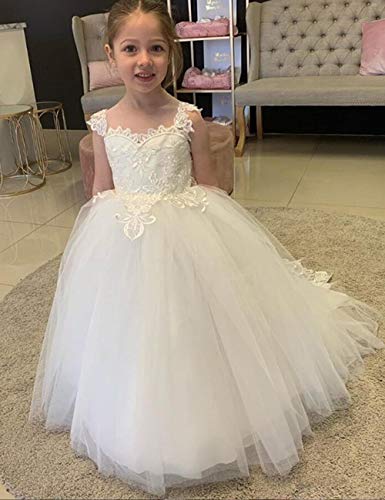 Lace Embroidery Sheer Neck Flower Girl Dress Princess Pageant Ball Gowns Kids Sweep Train2