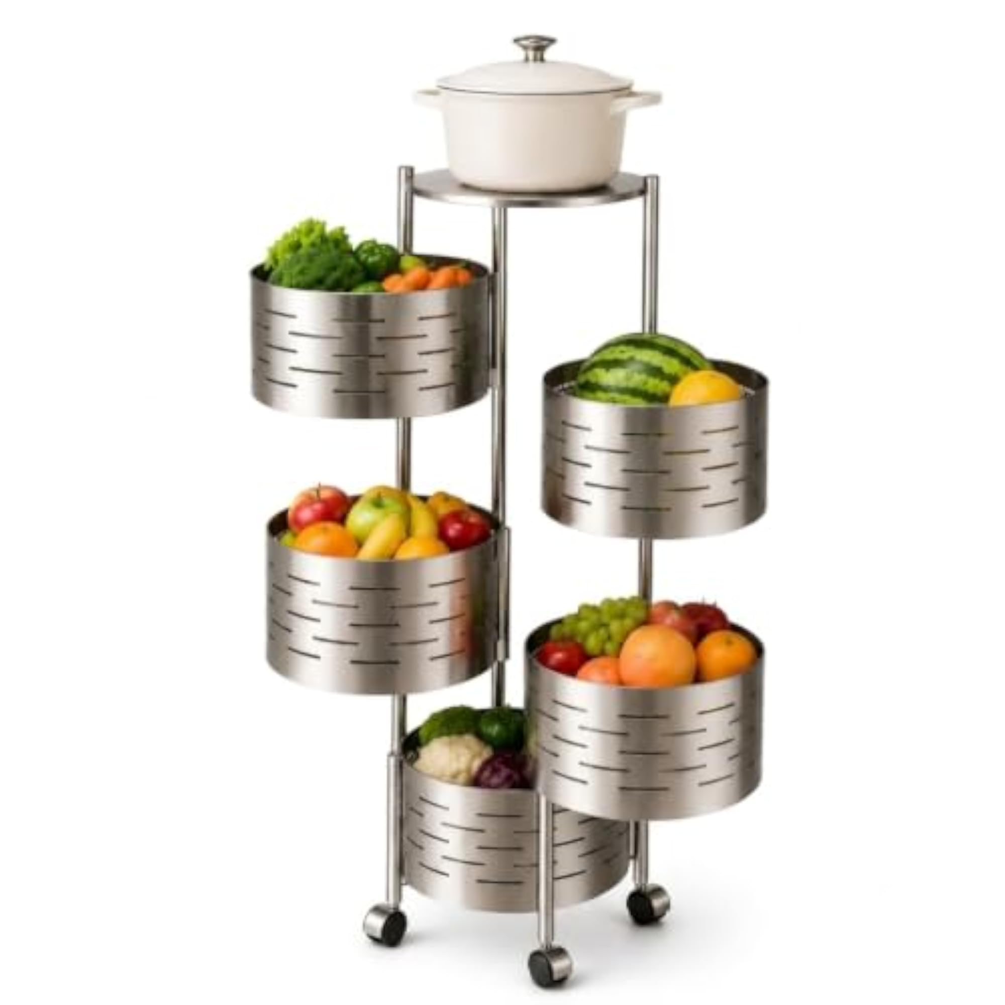 5-Tier Rotating Stainless Steel Kitchen Storage Rack