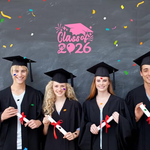 Image of 2PCS Class of 2026 Car Sticker & Graduation Hat Stickers Removable Graduate Decal Car Sticker 8 inchx 7.1 inch Waterproof Vinyl Decals Arts & Crafts for Graduation Party Decorations (Light Pink)