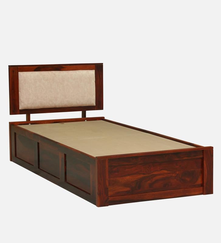 Image of Solid Sheesham Wood Pearl Single Bed with Box Storage | Wooden Single Bed Cot Palang Furniture for Bedroom Living Room Home and Hotel (Honey Oak Finish)