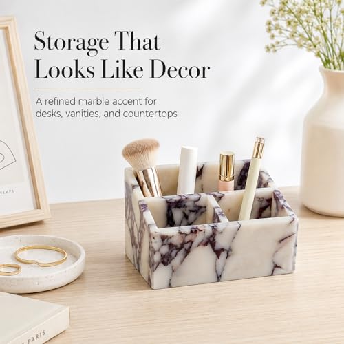 Artisanal Abode Calacatta Viola Marble 3-Compartment Desk Organizer by Artisanal Abode - Used condition - Image 6