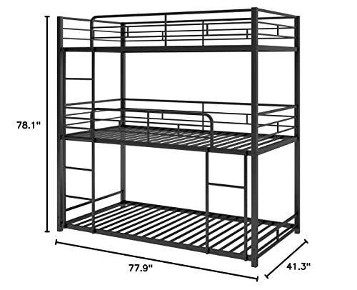 Moeo Metal Twin Over Twin Over Twin Triple Bunk Bed With Built-In Ladder, Bedroom Furniture Bunkbed Fram W/Guardrails For Kids, Home, Adults, Black #TOP7