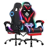 Gaming Chair with Speakers and LED Lights Ergonomic Computer Chair with Massage and Footrest...