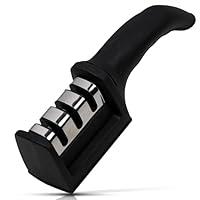 Affilacoltelli Professionale Manuale a 3 slot &ndash; Affila Coltelli da Cucina con Acciaio e Ceramica - Affilatore per Coltelli Antiscivolo