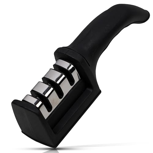 Affilacoltelli Professionale Manuale a 3 slot – Affila Coltelli da Cucina con Acciaio e Ceramica - Affilatore per Coltelli Antiscivolo