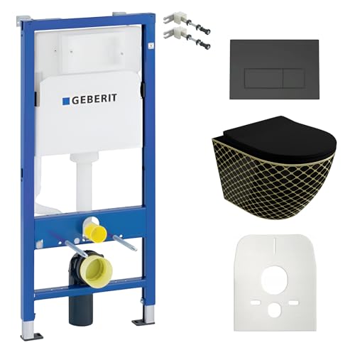 Lavita Duofix Basic Sofi Slim Black Night Élément mural + abattant de WC + panneau de commande Delta 25 - Bouton noir - Kit complet encastré pour réservoir de chasse d'eau