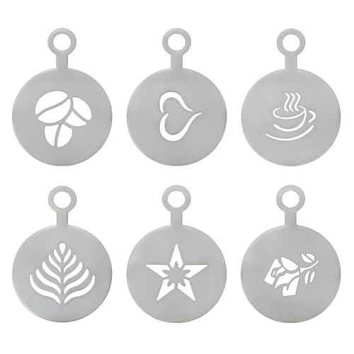 6PCS Stainless Steel Coffee Stencils, Coffee Accessories Barista at Home Templates Reusable Latte Art Stencils with Smooth Edges for Decorating Coffee, Hot Chocolate, Cakes & Cookies