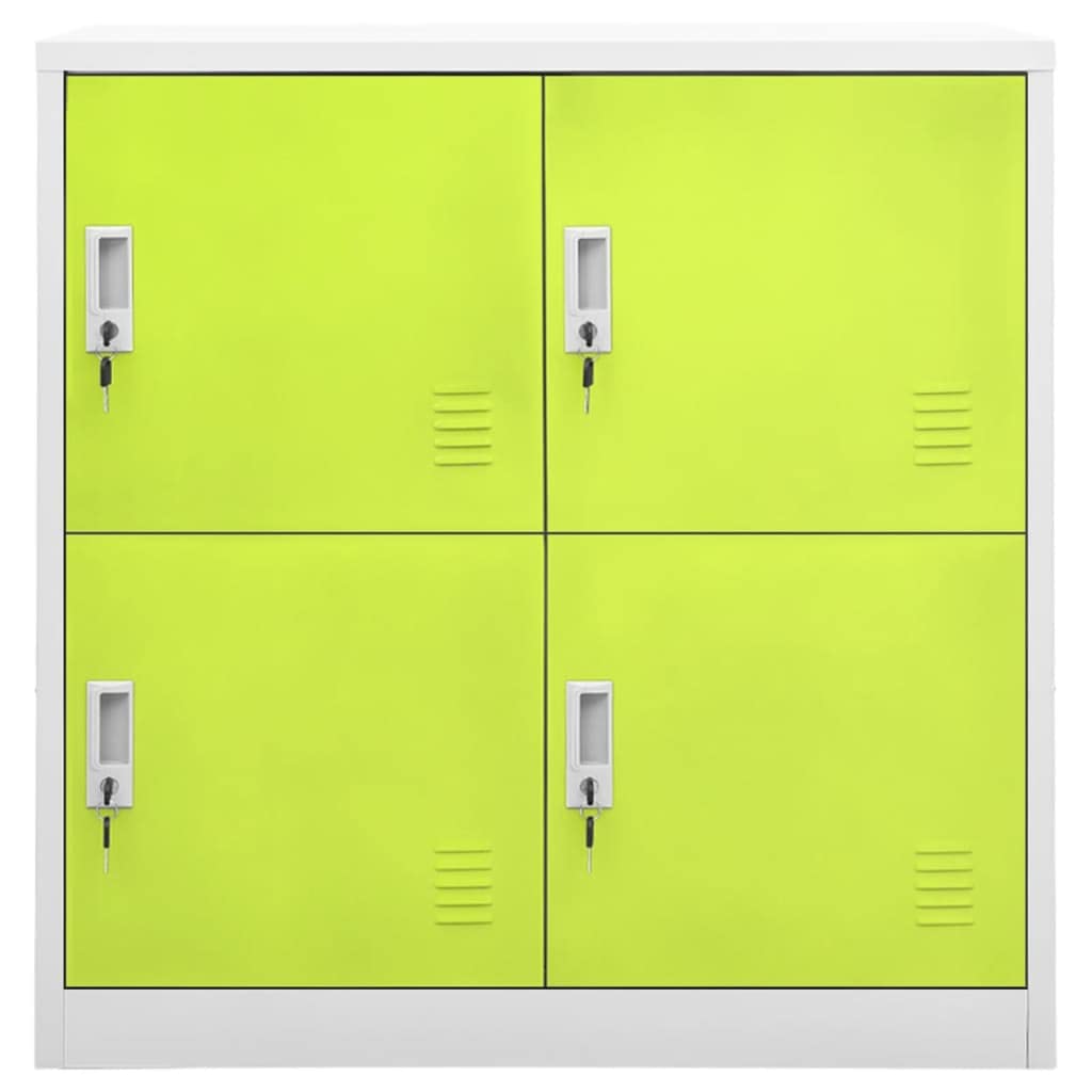 Armadio grigio chiaro e verde, 90 x 45 x 92,5 cm, robusto armadio in metallo in acciaio con 4 scomparti e serrature, armadietto moderno per ufficio, scuola, archivio e home office
