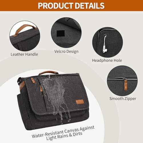 Image of ESTARER 13-14 Inch Laptop Messenger Bag Water-Resistant Canvas Shoulder Bag for Business College, Grey
